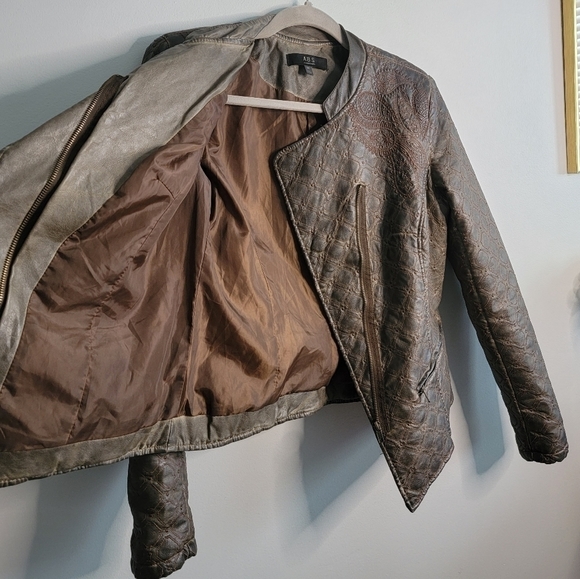 ABS by Allen Schwartz Medium Espresso Brown Faux Leather Moto Jacket - Picture 6 of 16